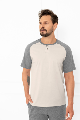 Pijama pentru bărbați Alexander Italian Fashion bej - bumbac, tricou polo și pantaloni