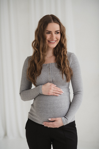 Bluză graviditate și alăptare Tummy Milk&Love vâscoză light gray melange