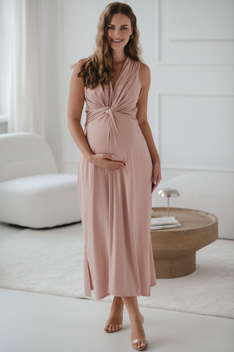 Rochie maxi de maternitate si alaptare Loop Milk&Love, roz pudrat