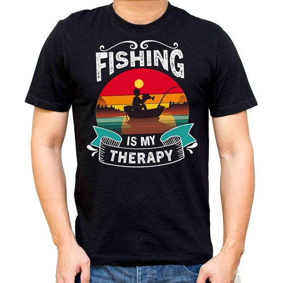 SKU M31 Tricou Moocha Fishing Therapy din bumbac pentru pescar, cu imprimeu, negru