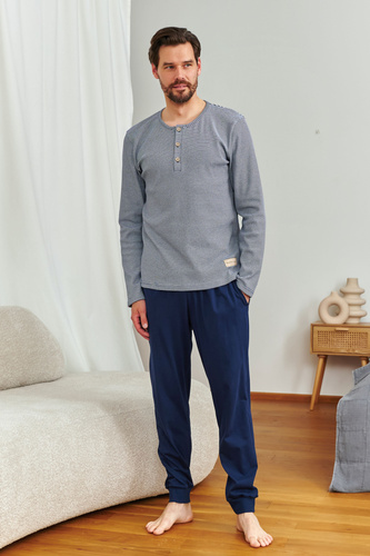 Doctor Nap 7353 – Pijamale bărbați din bumbac cu nasturi | Producția poloneză - mure