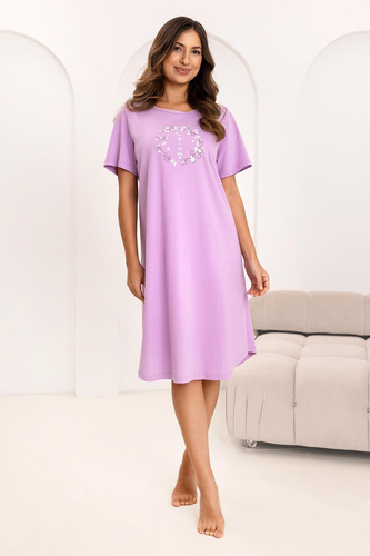 Rochie de noapte Regina 176, 100% bumbac, mânecă scurtă, decolteu semi-rotund, print