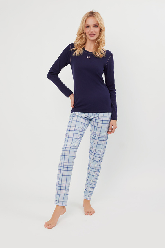 Adriana Pijama de damă cu mânecă lungă, pantaloni lungi Italian Fashion - albastru navy/print