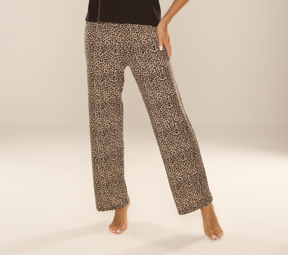 852 Kendall De Lafense - pantaloni de pijama pentru femei, lungi, imprimeu leopard, vâscoză, lustruiți - maro