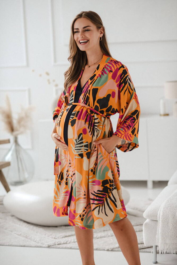 Tropical Orange szlafrok bambusowy ciążowy Milk&Love pomarańczowy 