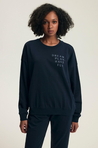 Pijamale pentru femei Henderson 43705 Delancy, bleumarin - bumbac, mâneci lungi, confortabile și elegante