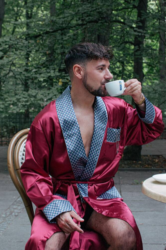 940 Halat de baie din satin pentru bărbați Forex - maro