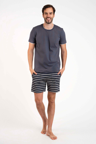 Lars Pijama cu mânecă scurtă pentru bărbați, pantaloni scurți Italian Fashion - imprimeu grafit/grafit