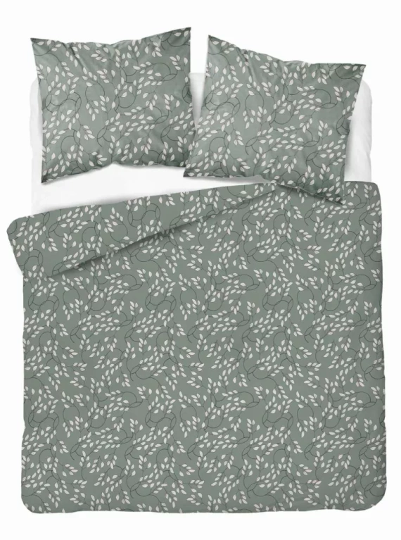 5217 A Lenjerie de pat din satin, frunze fine, salvie Detexpol