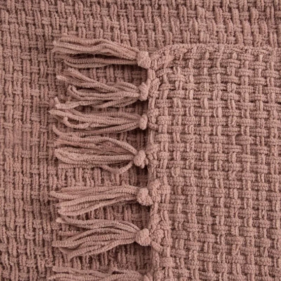 Patura Suzi, cuvertura de pat tesuta cu franjuri, perdele euro, pudra