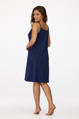 Cămașă de noapte pentru gravide Senizo nr. 25, bleumarin – 100% bumbac, fermoar pentru alăptare, bretele