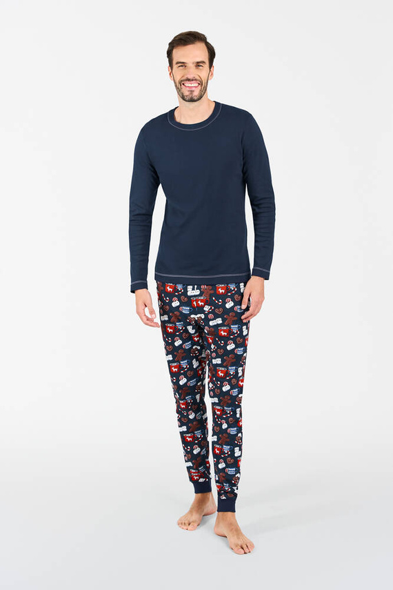 Rojas Pijama cu mânecă lungă pentru bărbați, pantaloni lungi Italian Fashion - albastru navy/print 