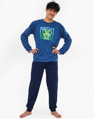 999/55 Protect Cornette pijamale pentru tineret bleumarin – bumbac, maneci lungi, confortabile si stilate