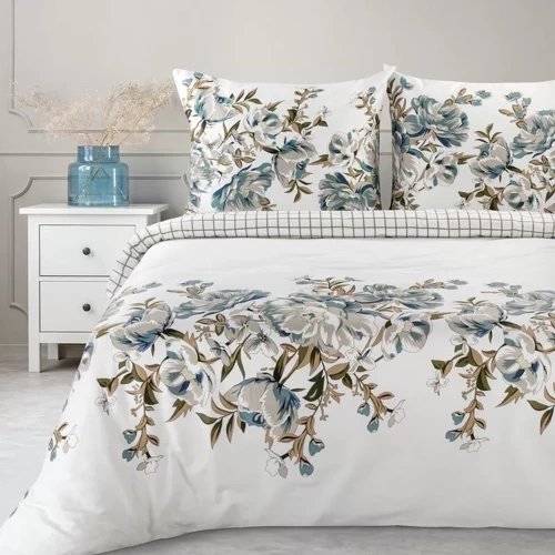 Spring 40 Flowers lenjerie de pat satin Euro perdele alb/turcoaz