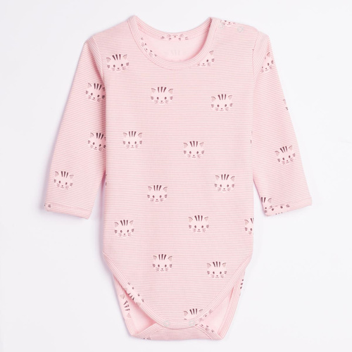 Body pentru bebeluși Nicol Tosia 225099 100% bumbac, roz, cu pisicuțe, mânecă lungă